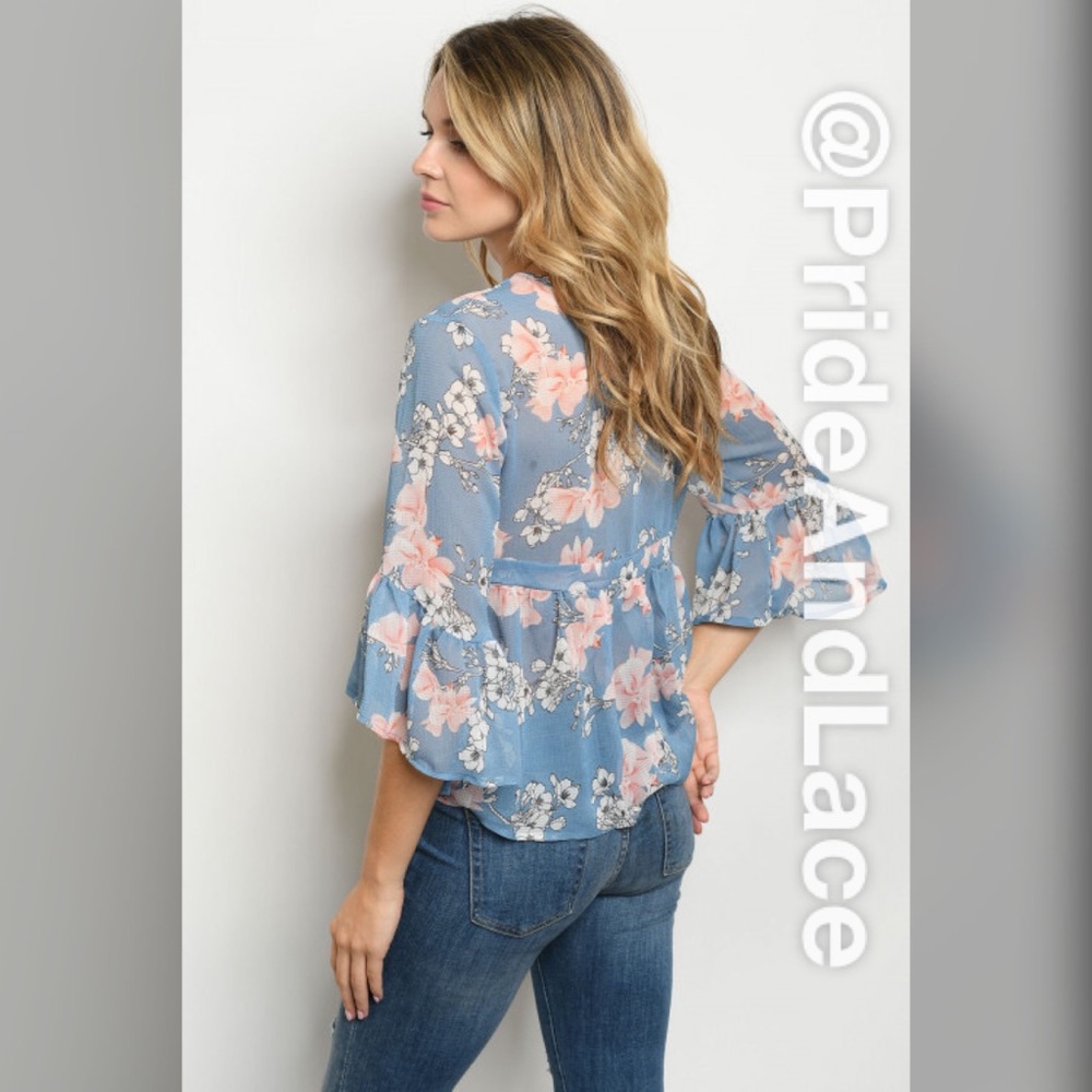 LAST 1️⃣ 🌸 BLUE FLORAL RUFFLE TOP 🌸 - Picture 2 of 3